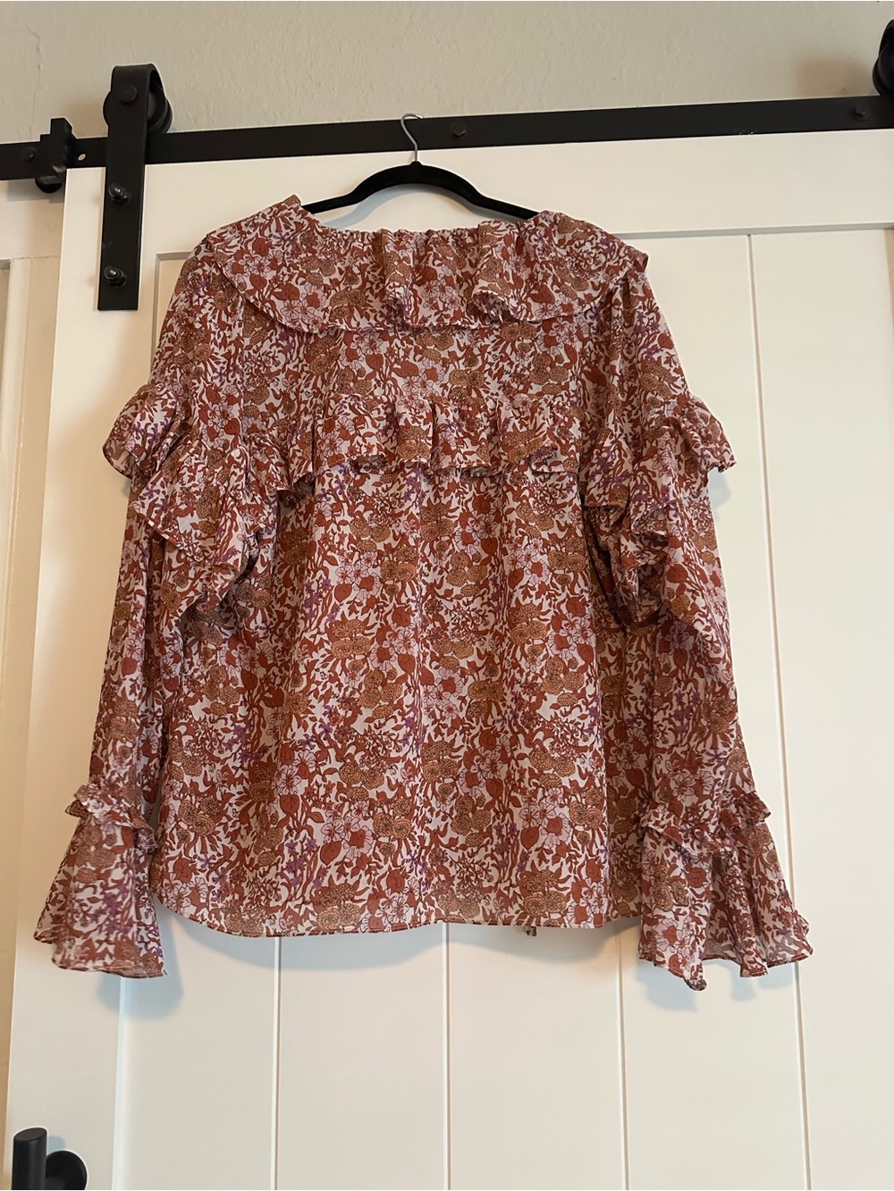 J. Crew Rust-Pink Floral Ruffle Blouse - Picture 7 of 7